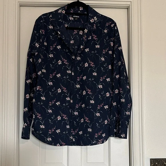 Express Navy Floral Button-Up Shirt - Picture 1 of 4